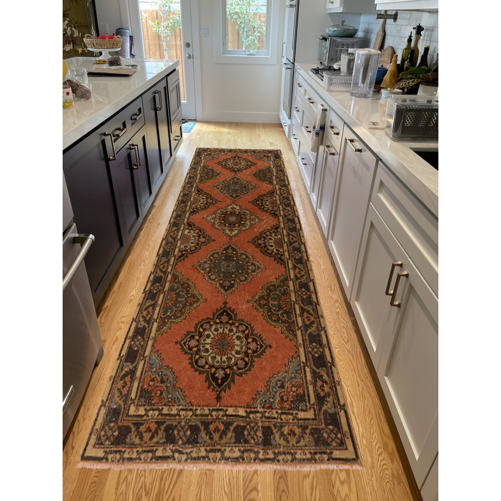 Handmade Hallway Runner. Kitchen Rug. Corridor Rug. 1960s Stair Rug