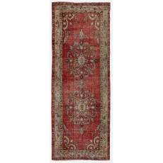 Unique Vintage Hand-knotted Wool Turkish Runner Rug