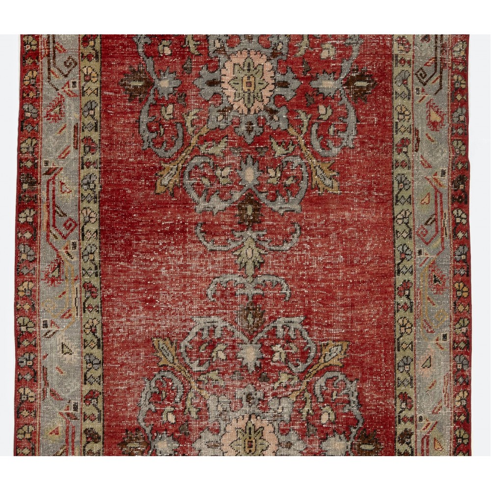 Unique Vintage Hand-knotted Wool Turkish Runner Rug