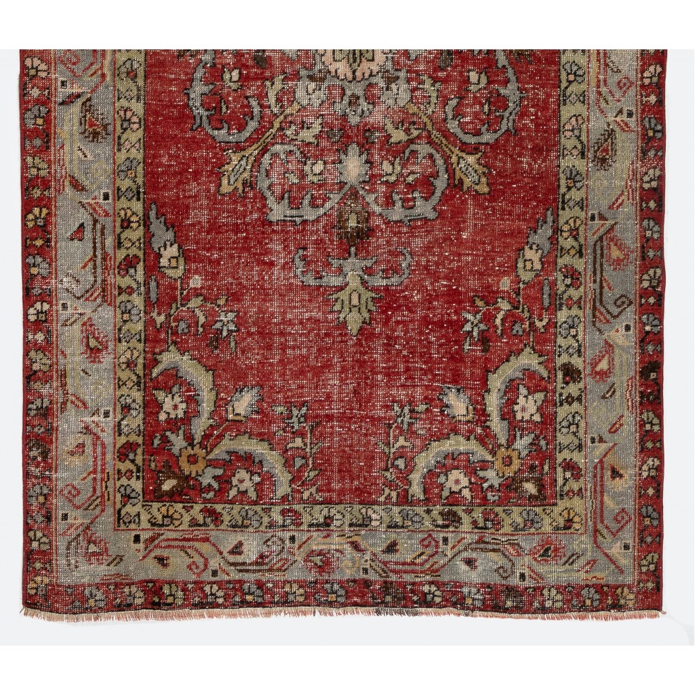 Unique Vintage Hand-knotted Wool Turkish Runner Rug