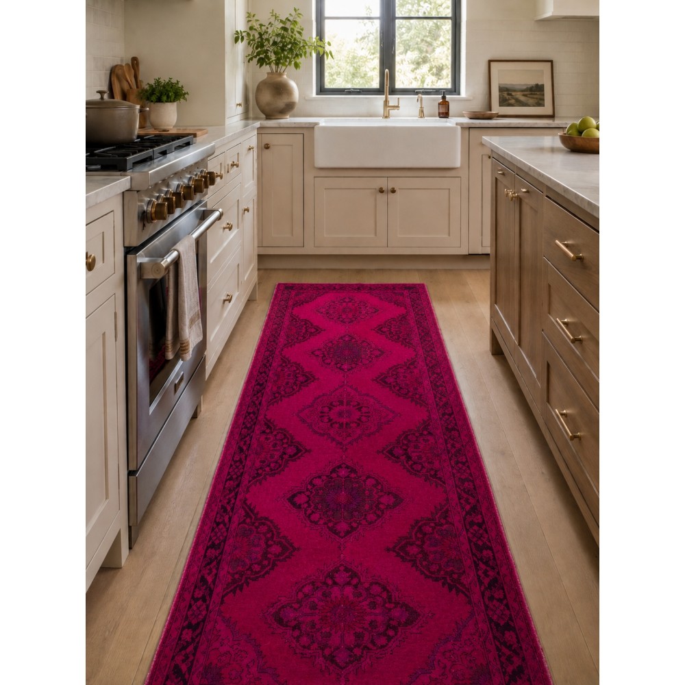 Pink Color Over-dyed Handmade Vintage & Modern Turkish Runner Pink Color Over-dyed Handmade Vintage & Modern Turkish Runner