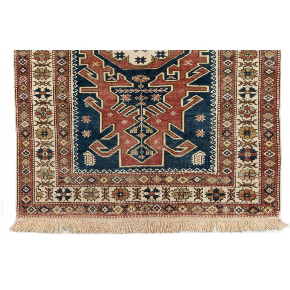 One of a kind Vintage Hand-Knotted Turkish Tribal Medallion Rug in Navy, Rust and Ivory, 100% Wool One of a kind Vintage Hand-Knotted Turkish Tribal Medallion Rug in Navy, Rust and Ivory, 100% Wool
