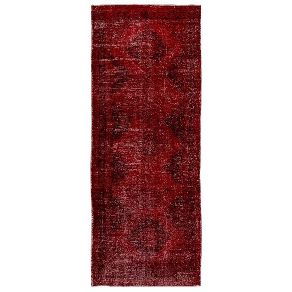 Red Color Over-dyed Handmade Vintage & Modern Turkish Runner