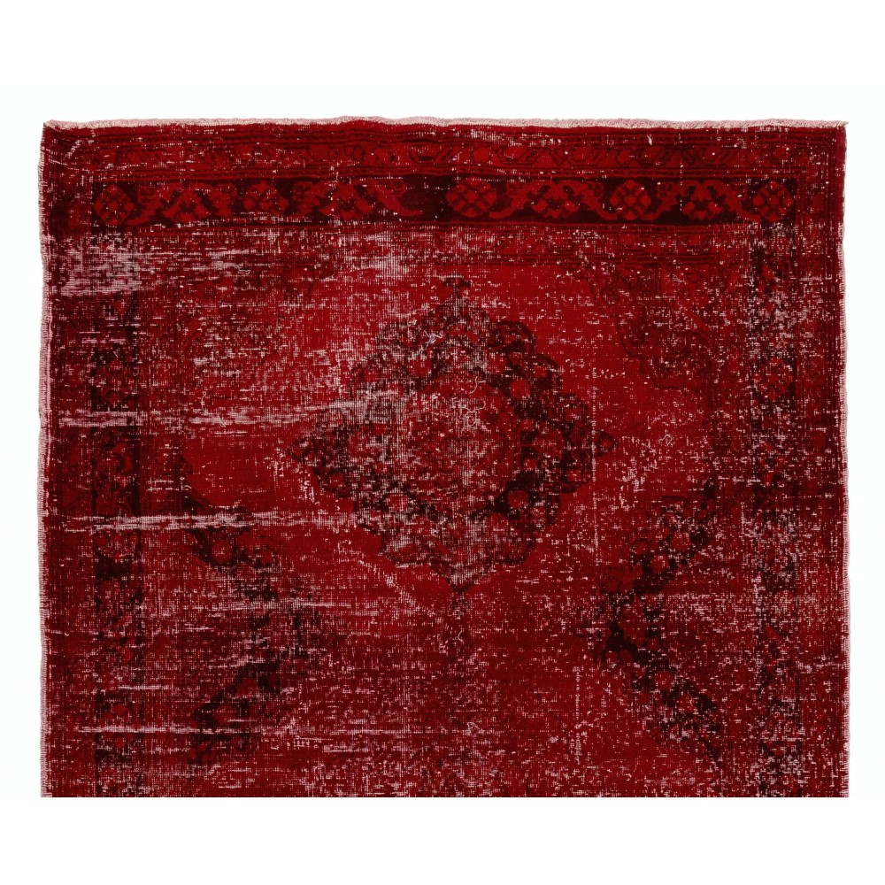 Red Color Over-dyed Handmade Vintage & Modern Turkish Runner