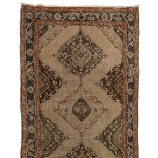 Hand-Knotted Midcentury Oushak Wool Runner Rug for Hallway Decor