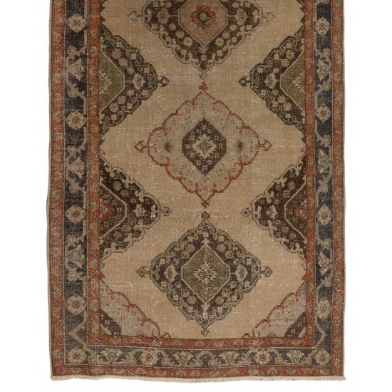 Hand-Knotted Midcentury Oushak Wool Runner Rug for Hallway Decor
