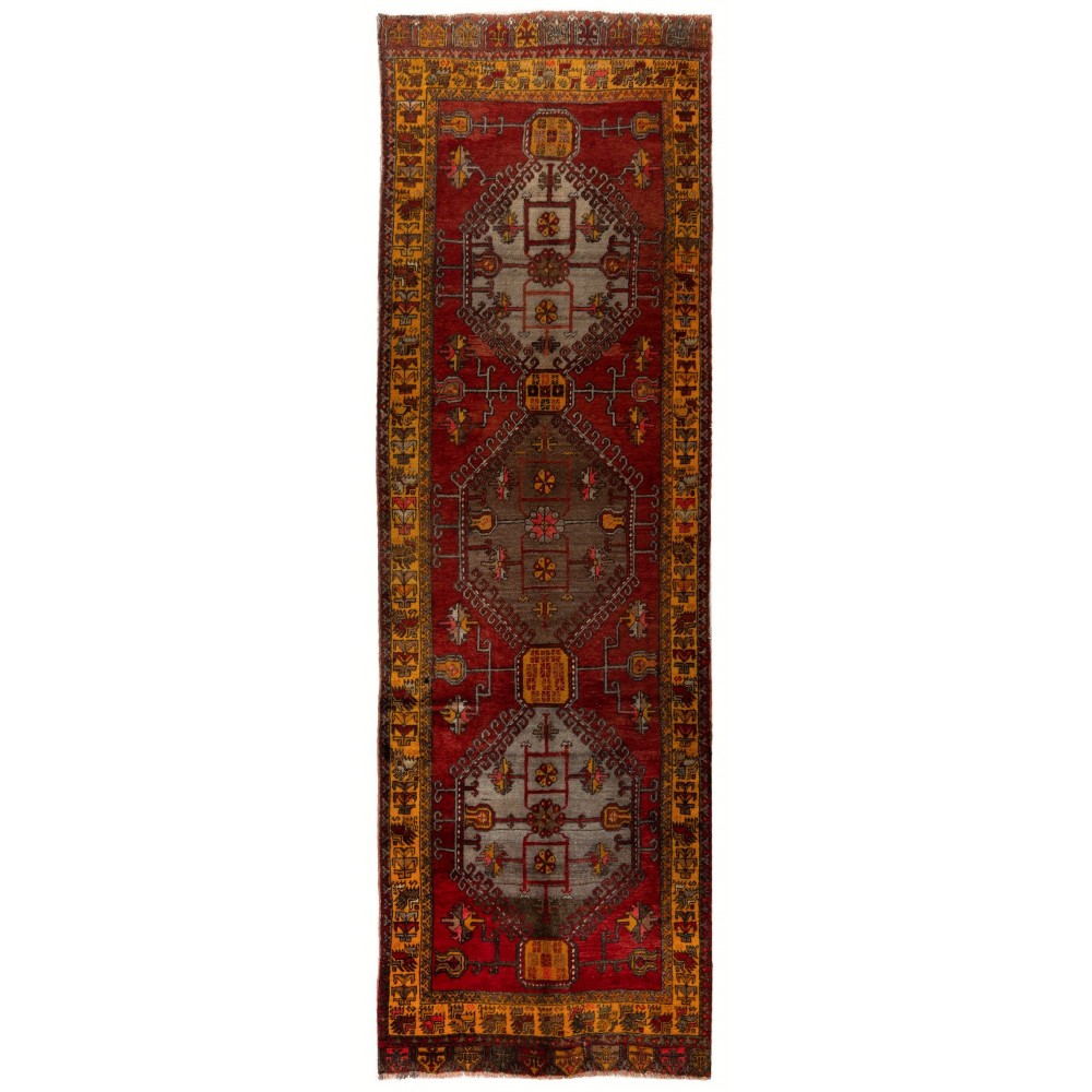 One-of-a-Kind Hand-knotted Vintage Wool Turkish Village Runner Rug