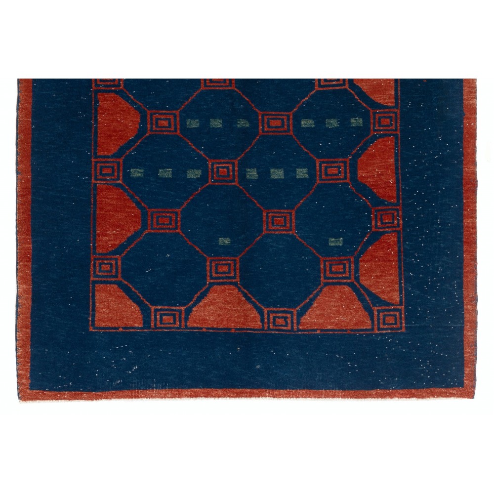 Modern Geometric Rug in Navy Blue and Red Colors, Hand-knotted Turkish Carpet, 100% Wool Modern Geometric Rug in Navy Blue and Red Colors, Hand-knotted Turkish Carpet, 100% Wool