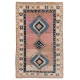  Vintage Tribal Hand-knotted Wool Turkish Area Rug in Pink and Blue