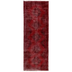 Hand-Knotted Vintage Anatolian Runner Rug Over-Dyed in Red for Hallway Decor