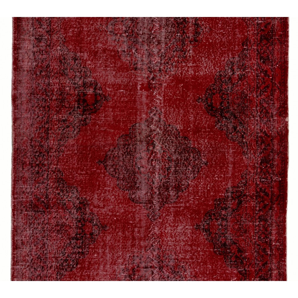 Hand-Knotted Vintage Anatolian Runner Rug Over-Dyed in Red for Hallway Decor