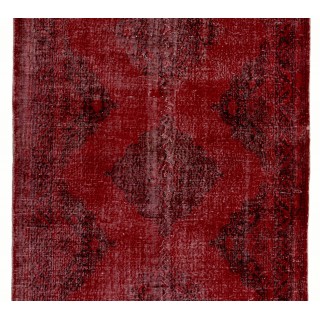 Hand-Knotted Vintage Anatolian Runner Rug Over-Dyed in Red for Hallway Decor