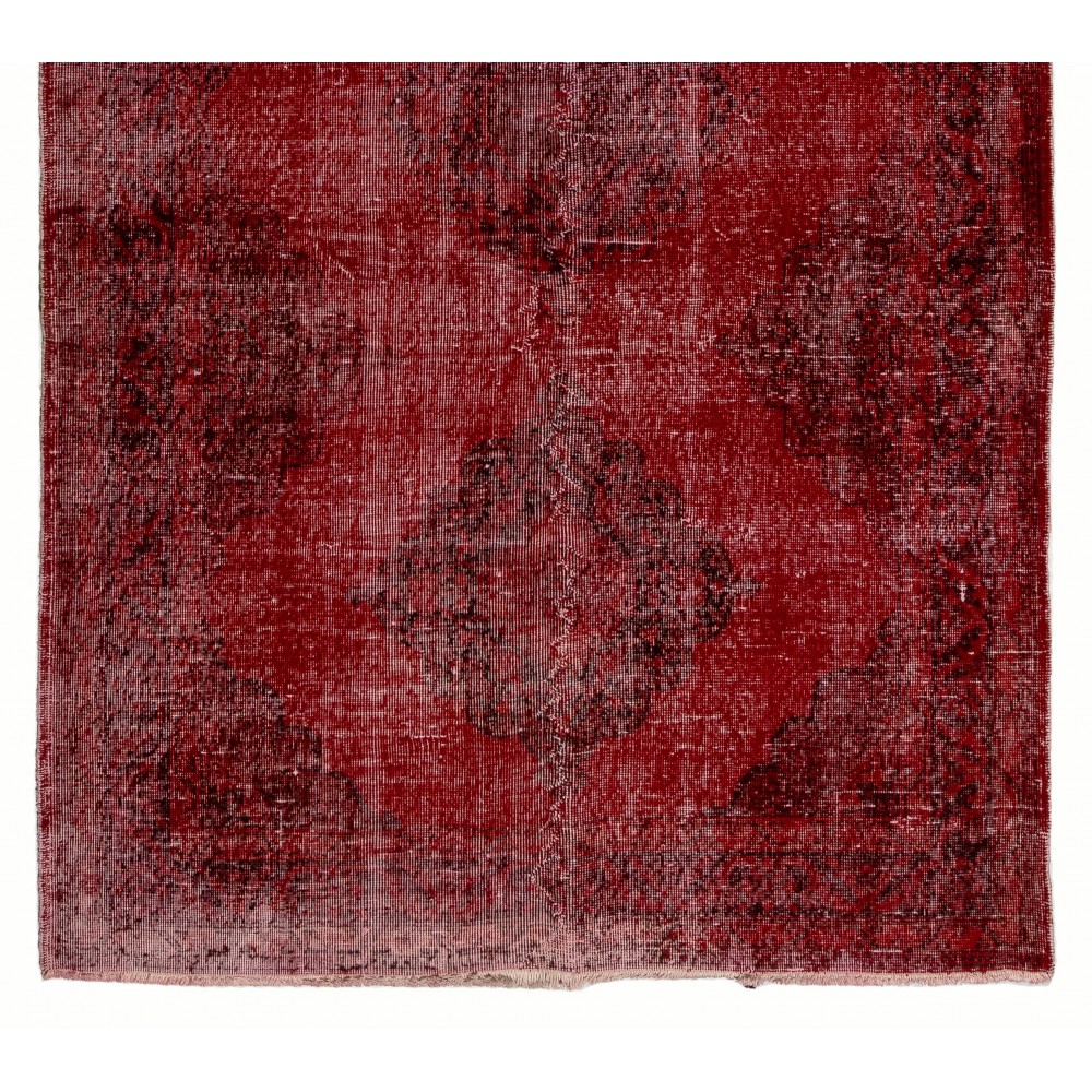 Hand-Knotted Vintage Anatolian Runner Rug Over-Dyed in Red for Hallway Decor
