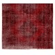Hand-Knotted Vintage Anatolian Runner Rug Over-Dyed in Red for Hallway Decor