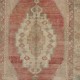 Vintage Hand-Knotted Turkish Geometric Medallion Rug in Faded Rose, Beige and Soft Green, 100% Wool