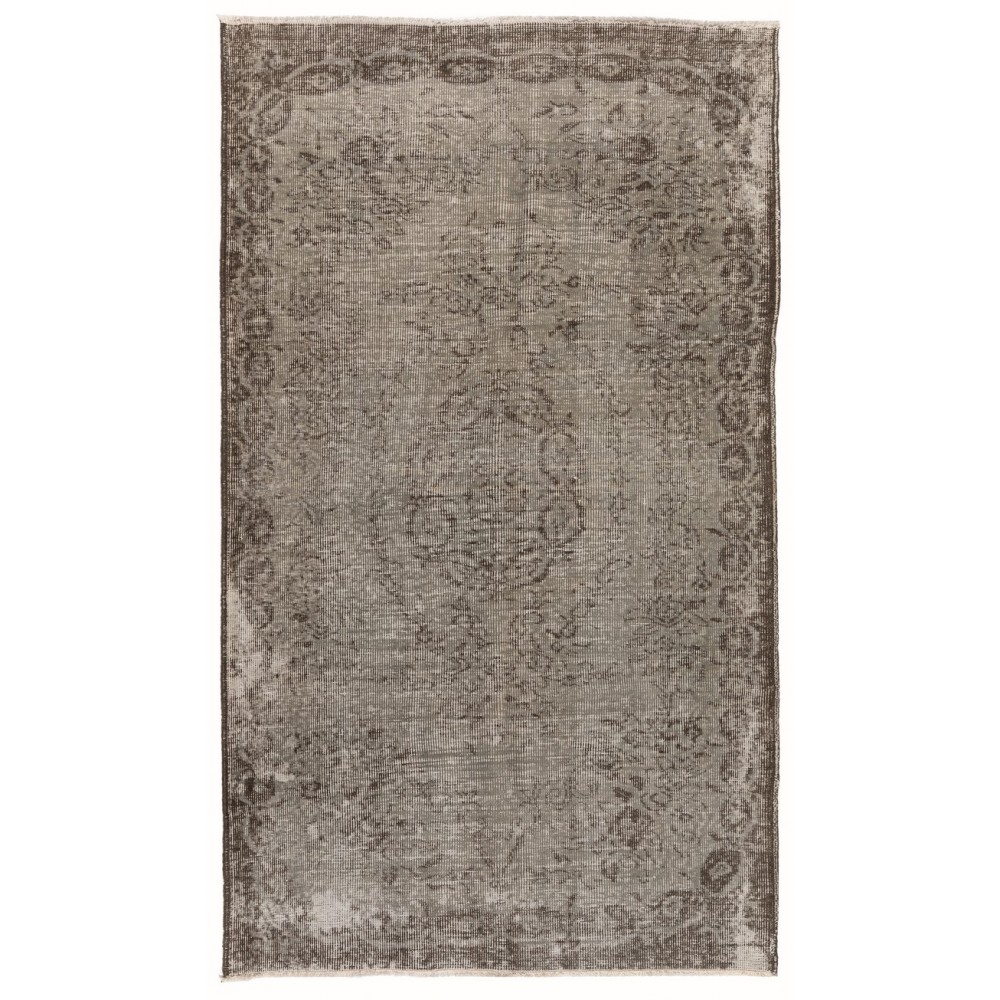 Gray Color Overdyed Distressed Handmade Vintage Turkish Rug