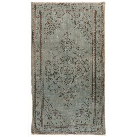 Vintage Rug Re-Dyed in Light Blue Color for Modern Interiors, Hand-Knotted in Turkey