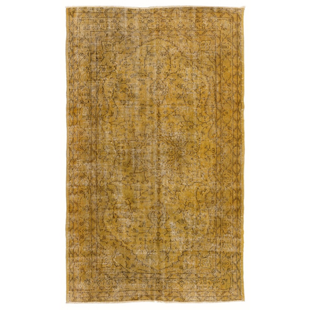 Yellow Color Overdyed Handmade Vintage Turkish Rug