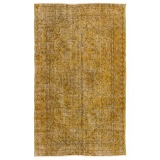 Yellow Color Overdyed Handmade Vintage Turkish Rug