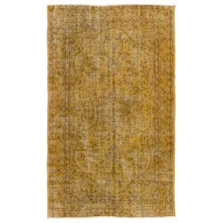 Yellow Color Overdyed Handmade Vintage Turkish Rug