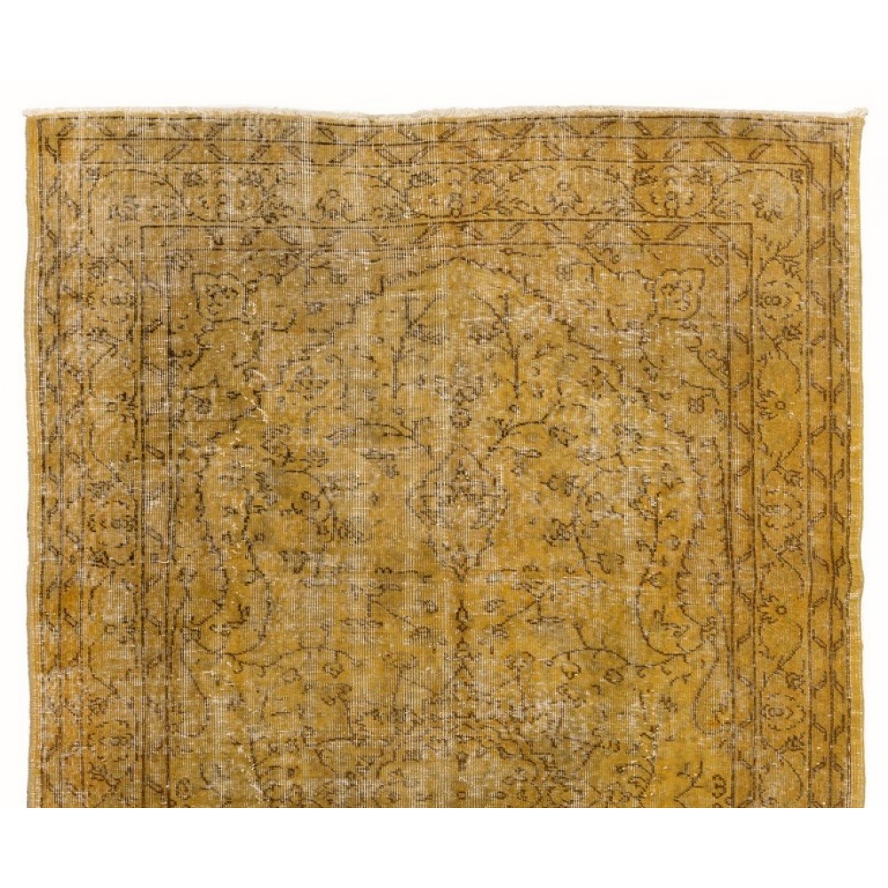 Yellow Color Overdyed Handmade Vintage Turkish Rug