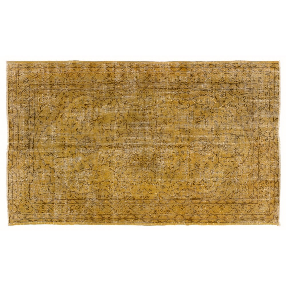 Yellow Color Overdyed Handmade Vintage Turkish Rug