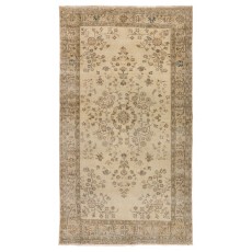 Vintage Handmade Turkish Wool Area Rug with Floral Design