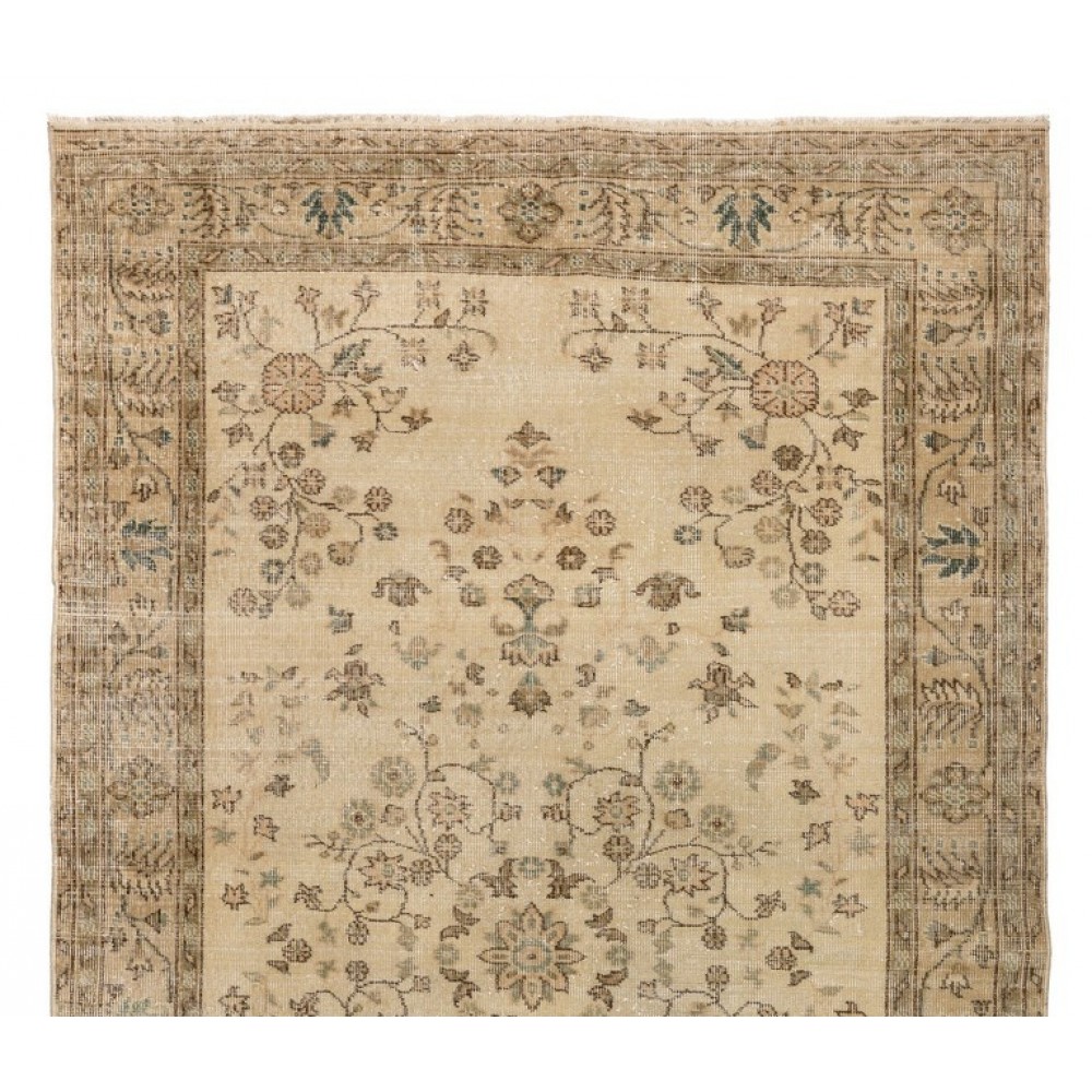 Vintage Handmade Turkish Oushak Rug with Floral Design
