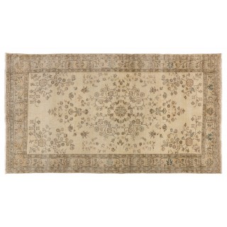 Vintage Handmade Turkish Wool Area Rug with Floral Design