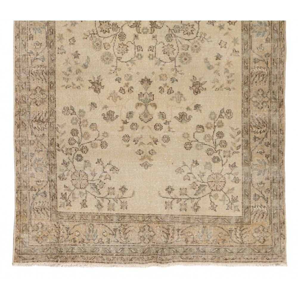 Vintage Handmade Turkish Oushak Rug with Floral Design