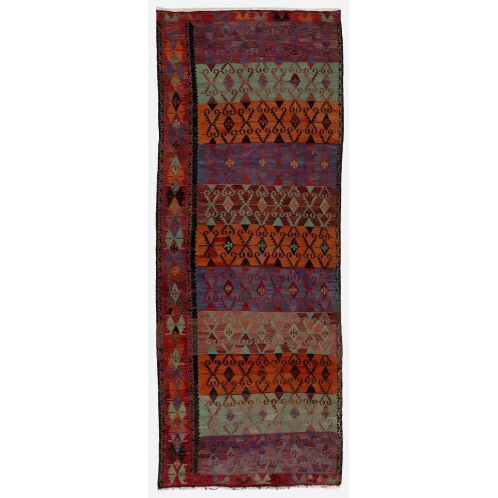 Rare Vintage Anatolian Kilim Rug. Flat-woven Wool Floor Covering