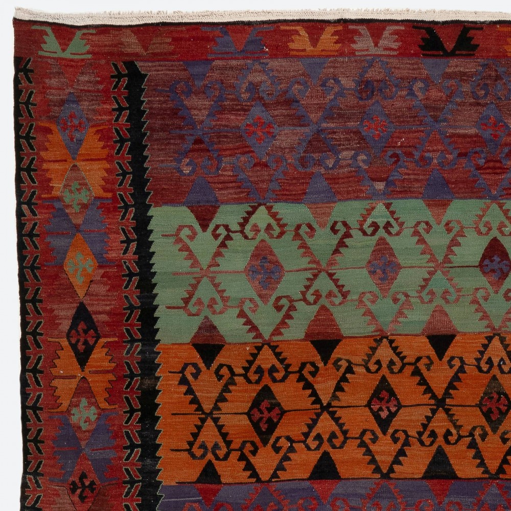 Rare Vintage Anatolian Kilim Rug. Flat-woven Wool Floor Covering