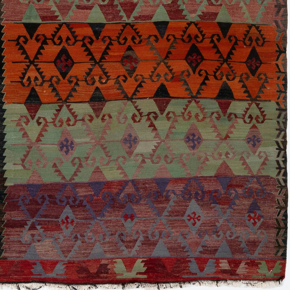 Rare Vintage Anatolian Kilim Rug. Flat-woven Wool Floor Covering