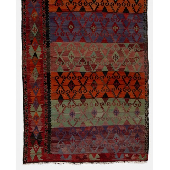 Rare Vintage Anatolian Kilim Rug. Flat-woven Wool Floor Covering