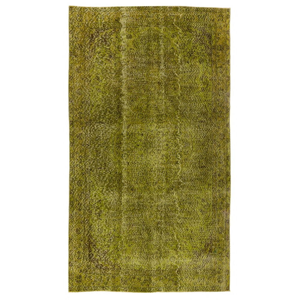 Handmade Upcycled Turkish Rug ReDyed in Light Green for Modern Interiors