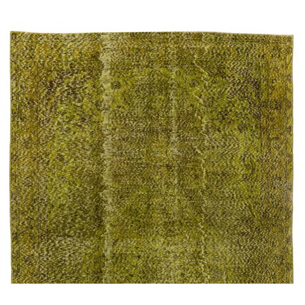 Handmade Upcycled Turkish Rug ReDyed in Light Green for Modern Interiors