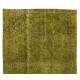 Handmade Upcycled Turkish Rug ReDyed in Light Green for Modern Interiors
