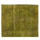 Handmade 1960s Turkish Rug ReDyed in Light Green for Modern Interiors