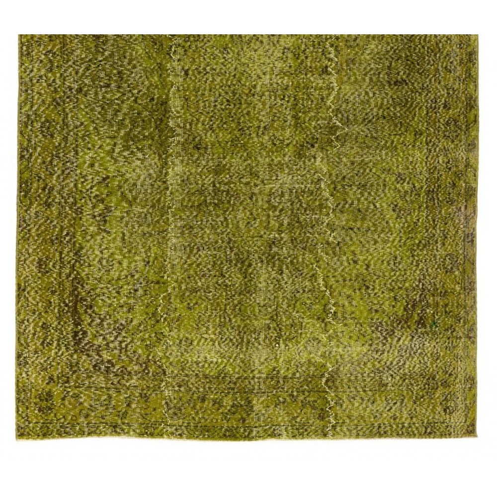 Handmade Upcycled Turkish Rug ReDyed in Light Green for Modern Interiors