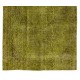 Handmade Upcycled Turkish Rug ReDyed in Light Green for Modern Interiors