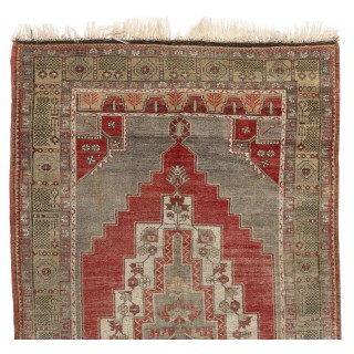 One-of-a-kind Vintage Hand-Knotted Turkish Oriental Rug in Brick Red, Gray and Sage, 100% Wool One-of-a-kind Vintage Hand-Knotted Turkish Oriental Rug in Brick Red, Gray and Sage, 100% Wool