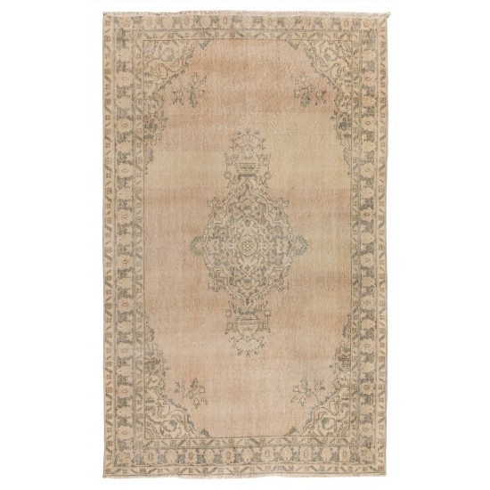Hand-knotted Vintage Turkish Rug with Medallion Design in Neutral Colors