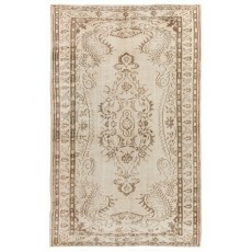 Hand-knotted Vintage Medallion Design Turkish Rug in Neutral Colors