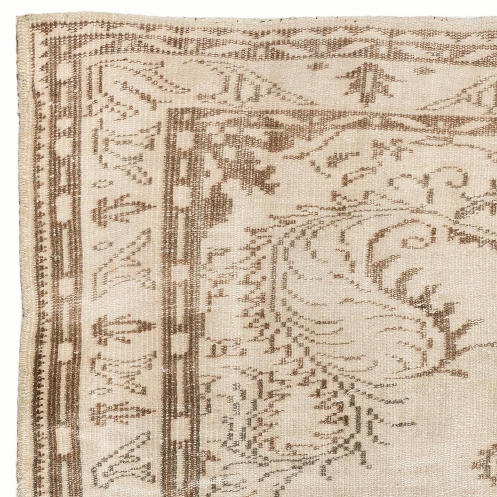 Hand-knotted Vintage Medallion Design Turkish Rug in Neutral Colors