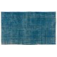 Distressed Hand-Knotted 1960s Turkish Area Rug Overdyed in Blue Colors