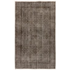 Gray Color Overdyed Handmade Vintage Turkish Rug with Floral Design