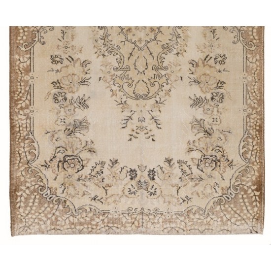 Hand-knotted Vintage Turkish Area Rug with Medallion Design in Neutral Colors