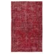 Distressed Vintage Handmade Turkish Rug Over-dyed in Red Color. Woolen Floor Covering