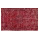 Distressed Vintage Handmade Turkish Rug Over-dyed in Red Color. Woolen Floor Covering