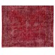 Distressed Vintage Handmade Turkish Rug Over-dyed in Red Color. Woolen Floor Covering